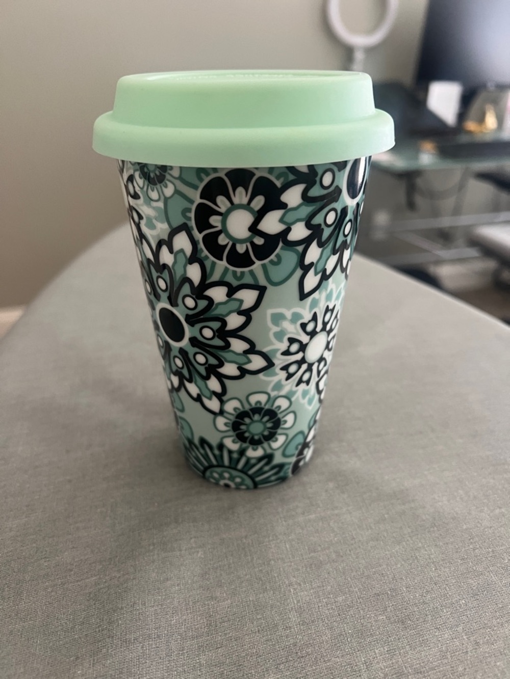 Mint Floral Reusable Travel Cup with Lid